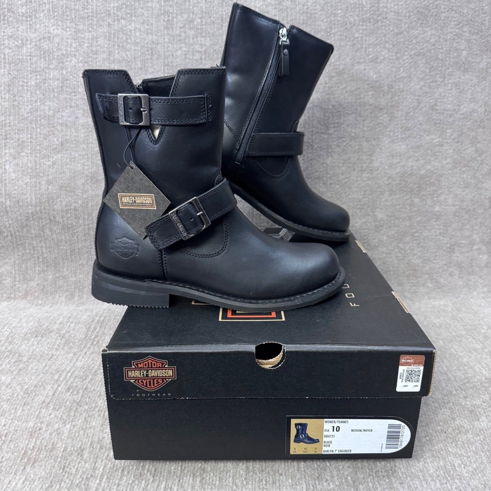 Harley Davidson Women's Barlyn Black Leather Engineer Boots Size 10